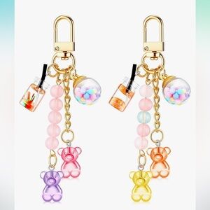 Gummy bear boba tea and bubble gum keychain bag charm with gold clips